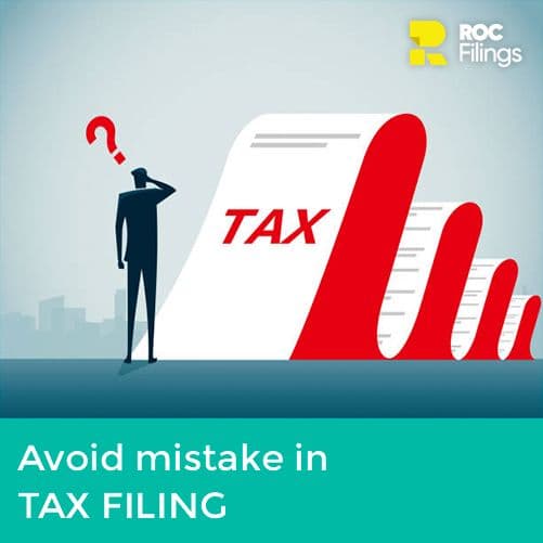 Graphic illustrating common ITR filing mistakes to avoid and tips for revising tax returns in 2025 with Roc Filings